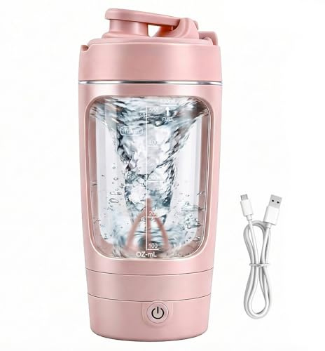 Focenat Mezclador de Proteinas Eléctrica 630 ml, Shaker Proteínas Eléctrico, Mezclador Automático Recargable USB-C, Portátil Botella Mezcladora en Tritan, sin BPA para Batidos de Proteínas (Rosa)