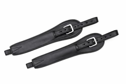 Mono Stirrup Leather for Saddle, Wide Body Style, Super Soft Black and Brown Leather, Stainless Steel Buckle (Black, Medium)