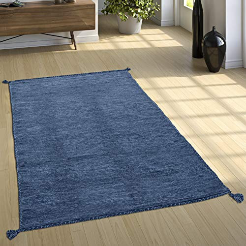 Paco Home Matta Vardagsrum Vävmatta Kelim Handvävd 100% Bomull Modern Melerad Blå, Storlek:240x340 cm