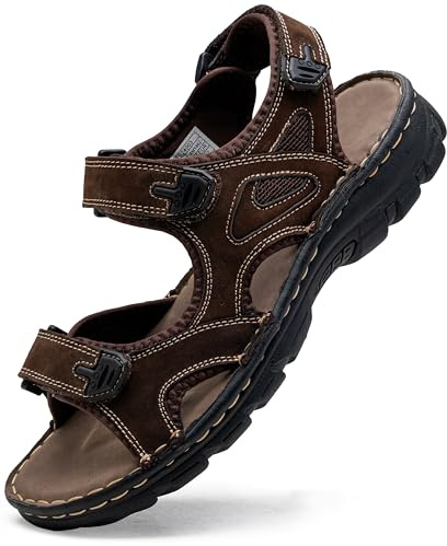 Jousen Men's Sandals Leather Open Toe Beach Sandal Dark Brown Outdoor Summer Sport Sandals (AMY662 Dark Brown 11)