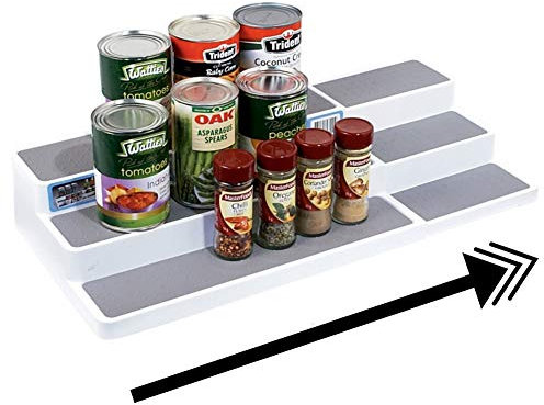 Spice Racks For Inside Cupboard, 3 Tier Expandable Spice Racks Free Standing, Non Slip Plastic Organiser For Kitchen, Pantry And Bathroom (3 Tier)
