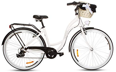 Goetze Mood Damenfahrrad 28 Zoll – Citybike mit 18 Zoll Aluminiumrahmen, 7-Gang Kettenschaltung, LED Licht, V-Brake Bremsen, Tiefeinstieg, Gepäckträger, Komfortsattel, Schutzbleche, Korb mit Einsatz