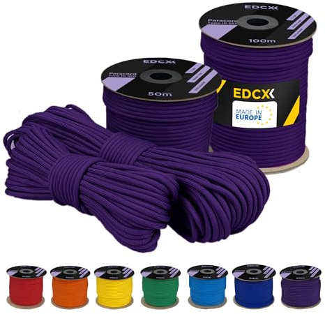 EdcX 4 mm Polyester Paracord 550 25+ Farben (15, 30 und 50 m) – Typ III, 100% Nylonseil, 7 Litzen Seil, 4mm Nylonseil in vielen Farben | Solid Colors (Dark Purple, 15 m)