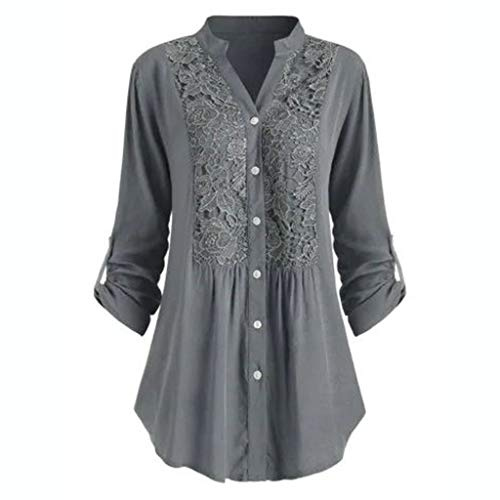 2022 Camisa Manga Larga Mujer Moda Color sólido Blusa Camisa Cuello en V Camiseta Elegante Suelto Encaje Tops Casual Fiesta T-Shirt Original otoño Primavera tee Sudadera Jersey suéter Talla Grande