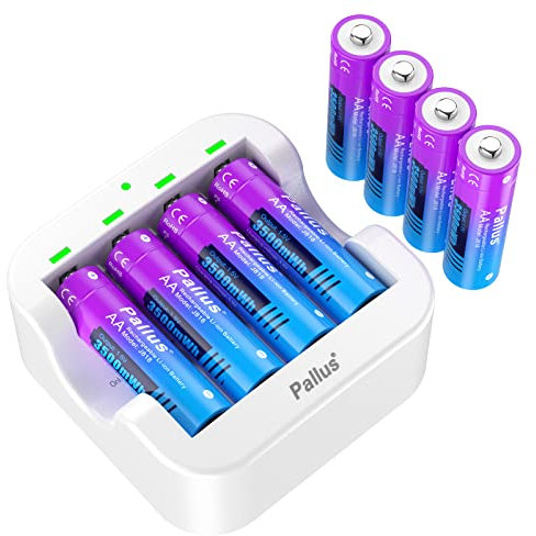 Pallus 1,5V Wiederaufladbarer AA Lithium Akku, 8 Stück 1,5 V AA Akku mit 2-Stunden-Ultra-Schnellladegerät, Hohe Kapazität 3500mWh und 1600 Lange Zyklen, 1,5V Konstanter Ausgangs