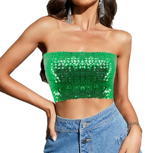 Naimo Top da Donna con Paillette Bandeau Top Senza Spalline Crop Top Sexy Top a Sirena per Feste Club