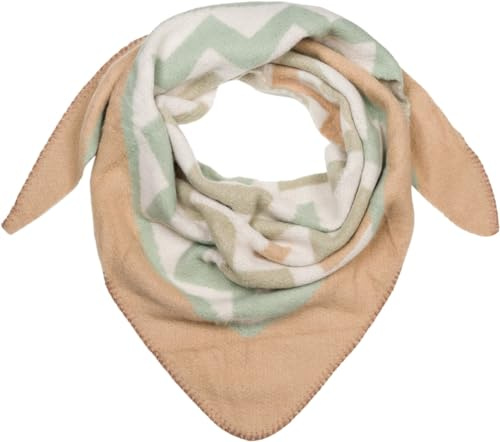 styleBREAKER Señoras XXL bufanda triángulo tejido con colorido patrón de zig-zag, bufanda triángulo, bufanda de invierno cálido y suave, bufanda 01020049, color:Beige-verde lima