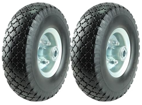 KASTFORCE KF4003 tvåpack 25 cm massiva gummidäckhjul ersättning 3,00-4 däck hjul platta fria med 5/8 tum lager 5,1 cm offsetnav perfekt för hand lastbil skottkärra trädgårdsvagn ej platt