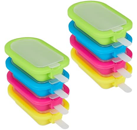 Relaxdays Stampi in Silicone per Ghiaccioli, Set da 8 Formine Senza BPA, Forme per Gelato con Bastoncino, Multicolore