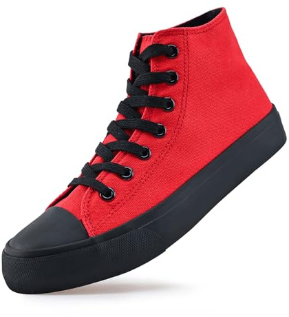 sharllen Ladies Canvas Shoes Women, Mens High Top Trainers Lace up Pumps(red Black 225)