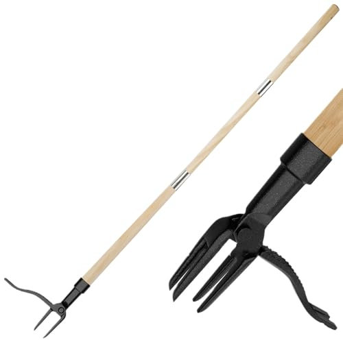 Hagmoo Weed Puller Tool,New Detachable Weed Puller,3-part Detachable Handle Weed Remover Tool, Stand-up Manual Weeder Tool with Metal Weeding 4 Claws for Garden (Single weeder+3 wooden sticks)
