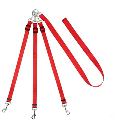 3 Dog Leash No Tangle，Asinpa，Double Dog Leash for Two Dogs，Triple Dog Leash, Adjustable, Durable Nylon, 360° Swivel No Tangle Climbing Rope Removable Pet Traction Rope (Red, 144cm-170cm)