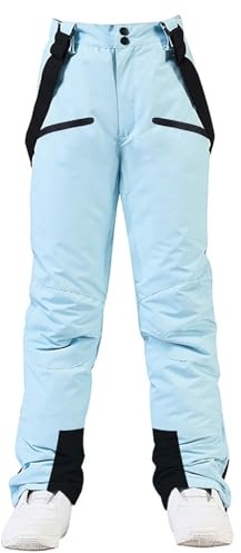 HOUZONIY Skihose für Damen, Thermo Snowboardhose, Outdoorhose für Damen, Verstellbarer Bund, mit abnehmbaren Hosenträgern, Skibekleidung(Hellblau M)