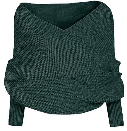 Damhalsduk med ärmar, vinter, varm, stickad halsduk med ärmar, stickad omlotthalsduk, tröja, halsduk med ärmar, mode, vinterhalsduk för alla kvinnor och kvinnor, X1-grön, One size