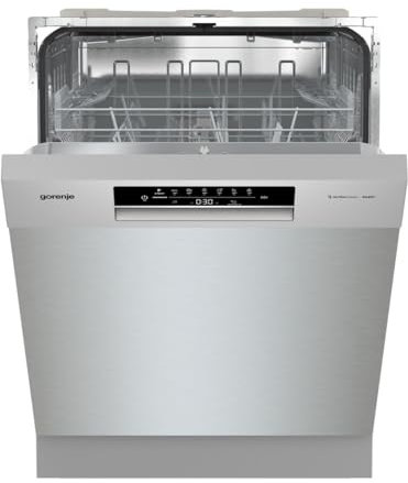 Gorenje GU642E90X Geschirrspüler/Unterbaugerät/59,9 breite/13 Maßgedecke/6 Programme/Total AquaStop/Ecoprogramm/Höhenverstellbar/Memory Funktion/Eco-Programm/Intensivprogramm/EEK: E/Grau-Metallic
