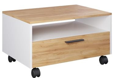 Vicco Couchtisch Bibo, Weiß/Goldkraft Eiche, 70 x 52.4 cm, auf Rollen fahrbar für Flexible Platzierung im Wohnbereich