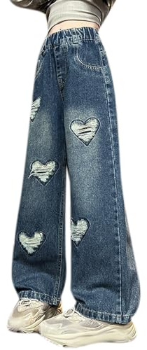 Kelandoom Wide Leg Jeans Fille Filles Garçons Denim Pantalon Jean Baggy Multi-Poches pour Et Enfants Streetwear Plage Vacances Course Active Tregging Basics Bleu Short 5 Ans 5-14 (Marine,13-14 Ans)