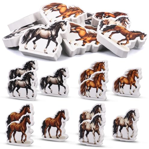 12 Gomas de Borrar Divertidas Caballos, 3,5 x 3 cm, Gomas de Borrar Animales para Regalos de Cumpleaños, para Escolar, Regalos y Rellenos de Regalo