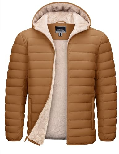 TACVASEN Men's Winter Jacket Sherpa Lined Hooded Puffer Water Resistant Warm Quilted Down Jackets Parka Coat Brown L