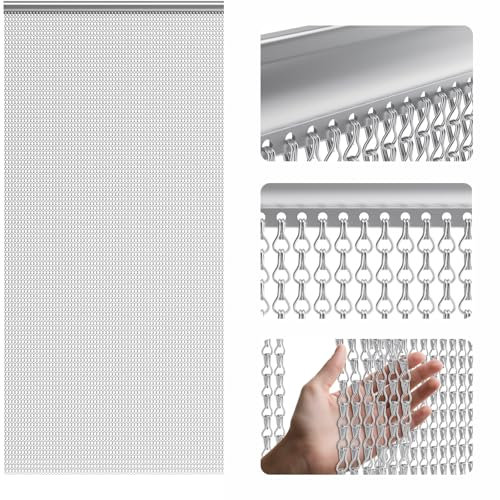 Soontrans Rideau Anti Mouche pour Exterieure, Rideau de porte en Aluminium 90 x 200cm, Rideaux Anti Mouche, Moustiquaire Métallique, Rideau à chaîne pour Les Insectes, Les Mouches, Les Guêpes(argent)