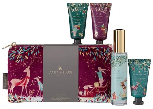 Sara Miller, crema per il corpo, bagnoschiuma, crema per i piedi, 3 x 30 ml, nebbia per cuscino 45 ml, sacchetto di velluto, idratante, burro di karitè, formato da viaggio, vegana e cruelty free