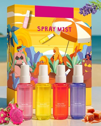 Set de espray corporal para mujer – 4 × 40 ml de fragancia duradera para mujer, espray corporal elegante y fresco, atomización fina, estiércol para el cabello y el cuerpo para la vida cotidiana
