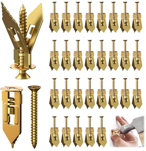 200 PCS Plasterboard Fixings, Self Drilling Anchors Screws, Dry Wall Anchor Screw Set With Screws Kit Wall Plugs Set for Plasterboard, Concrete & Masonry (Golden, 12 * 30mm)