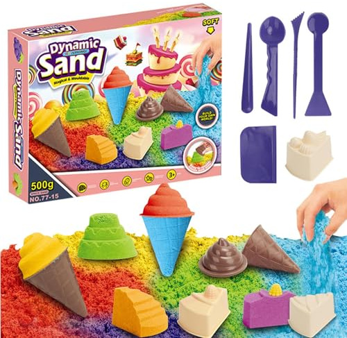 Générique Set De Jeu Sable Magique – Sable Sensoriel Dynamique avec Moules & Outils Glace | Jouet Bac À Sabble Tout-en-Un pour 3+ | Kit Éducatif Créatif 43 Pièces | Favorise La Motricité Fine