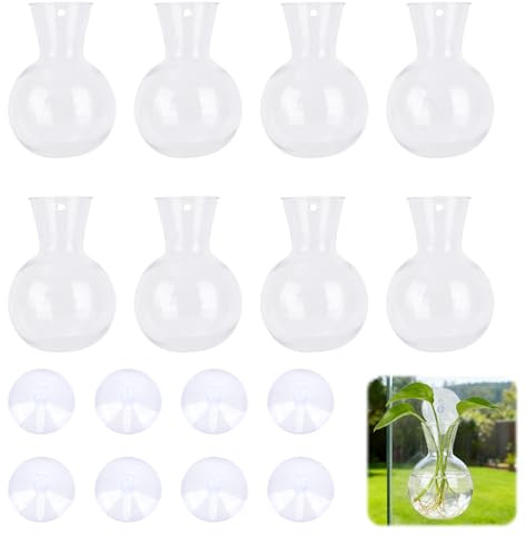8pcs Station Propagation Fenêtre, Plastique Vases Propagation Plantes Forme d'Ampoule avec Ventouses Planteurs Suspendus Mur Porte-Plante Fenêtre pour Décoration Bureau Maison (Transparent)