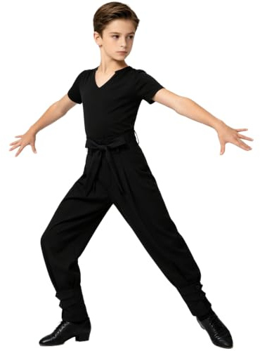 Freebily Conjuntos Camisas Y Pantalones de Baile Latino Niño Ropa Deportivo Traje de Jazz Actuación En El Escenario