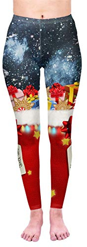 kukubird Christmas Printed Patterns Women's Yoga Leggings Gym Fitness Running Pilates Tights Skinny Pants Size 6-12 Stretchable-with Love Santa