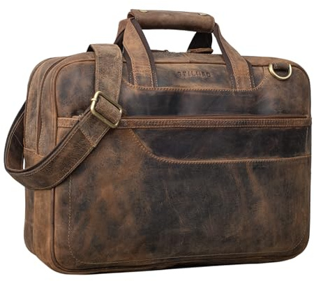 STILORD Astor Große Lehrertasche Leder für Herren Damen Vintage Aktentasche XL Businesstasche Umhängetasche für breite A4 Ordner Laptop Trolley Aufsteckbar Farbe:Calais - braun