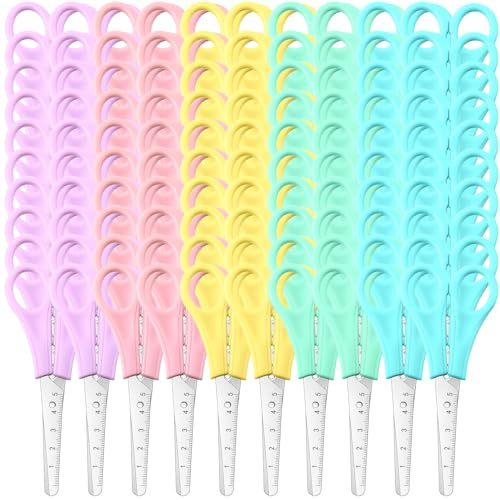 Gisafai 100 Pcs 5'' Scissors Bulk for Kids Safety Blunt Tip Scissors Stainless Steel Sharp Blade Easy Grip 5 Pastel Colors Kids for Office Sewing Home Craft School Supplies