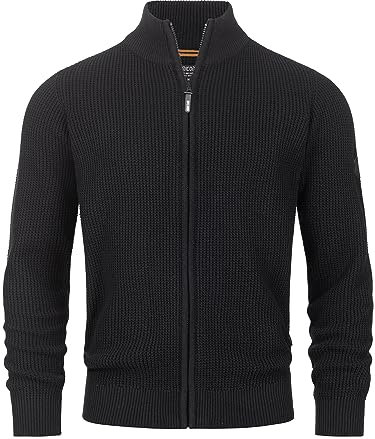 Indicode Herren INLayton Strickjacke mit Stehkragen und Reißverschluss | Cardigan Feinstrickjacke für Männer Black, XL