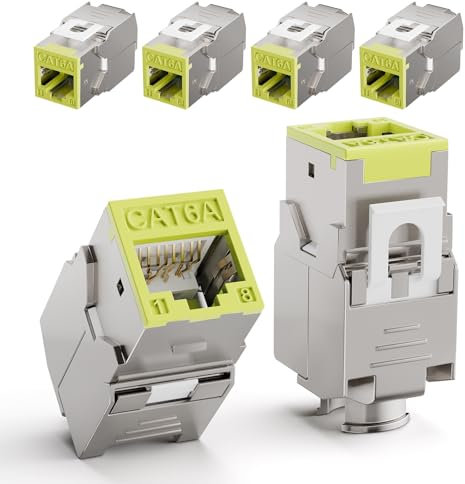 LEENUE 6 pezzi RJ45 Keystone Jack Cat6A, 10 Gbps 500 MHZ, modulo Keystone placcato oro per cavo di collegamento CAT6A CAT6 POE, spina RJ45, cavo di rete patch e Ethernet Patch Pane, scatola di rete