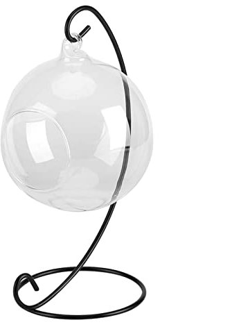 XIASABA Jarrón Colgante Terrario Colgante de Cristal con Marco de Hierro - Maceta de Aire para Suculentas y Plantas Aéreas con Gran Apertura y Diseño Moderno 29x22x15 cm