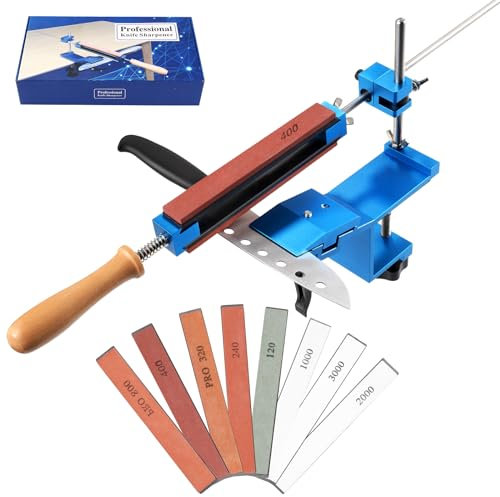 LIFEDYLUK Affilatrice Coltello Coltello ad Angolo Fisso Professionale con 4 pietre affilatrici + 4 Pietre Diamantate, Affilatura con Disegno a Morsetto Rapido, set di utensili per affilare cucina