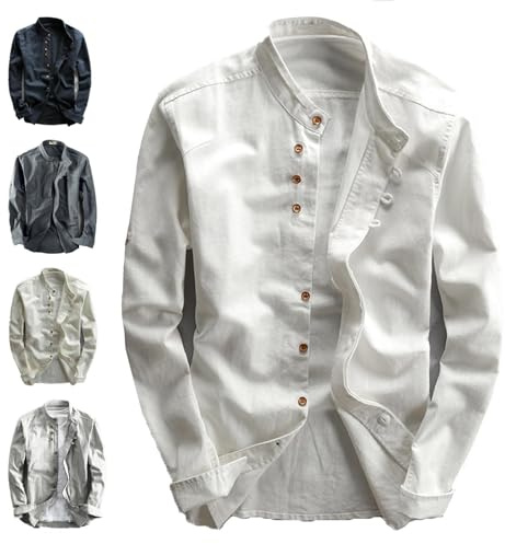 Chemise Katana de Style Japonais à Col Montant en Lin et Coton pour Homme, Double Boutonnage, Col Chinois