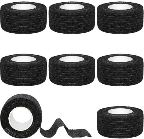8x Rollen selbsthaftende Pflaster für die Finger,Verband Selbstklebend, 2,5cm x 4,5m Fingerpflaster Selbsthaftend,Elastische Binde Bandage, für Handgelenke, Finger, Waden, Zehen(Schwarz)