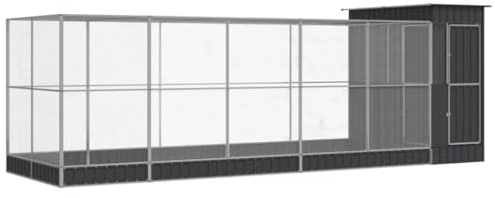 vidaXL Voljär med utbyggnad silver 623x203x216 cm stål