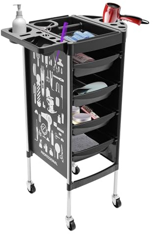 Carrello da Parrucchiere con Cassetti Estraibili per Barbiere, Spa, Salone di Bellezza con Ruote(Nero, 4 cassetti)