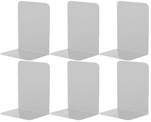 Kongming 3 coppie Fermalibri in Metallo, Ferma Libri Con Tappetino antiscivolo, Reggilibri per Libreria Scaffale Mensole Ufficio 21 x 13,5 x 9 cm (Grigio)