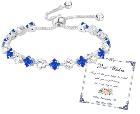 Esmoly Pulsera Mujer Piedras Naturales Bracelet Brazalete Plata con 5A Circonitas y 12 Piedras Naturales Ajustable Regalos Originales Para Mujer Niña (03-Marzo)