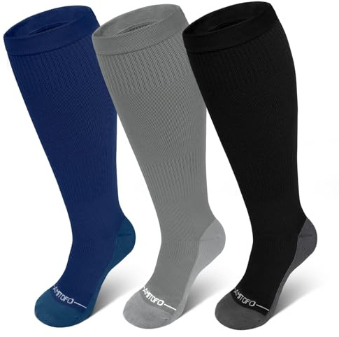 ZFSOCK Calze a Compressione per Uomo e Donna: Calzini a Compressione Graduata Medica 20-30 mmHg Senza Cuciture Taglie Forti Gambaletti per Vene Varicose Gravidanza Running Sport Multicolore 3XL 3 Paia