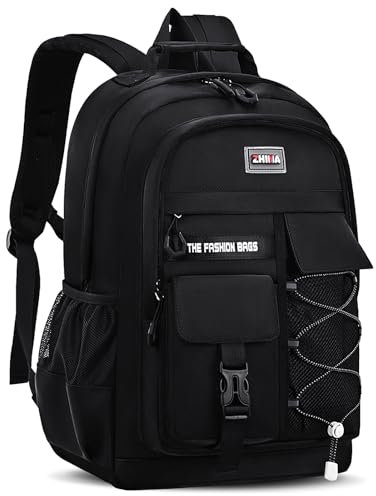 Amythe Schulrucksack Jungen Teenager, 2025 Groß Rucksack Schule Gymnasium Oberstufe Schulranzen Wasserabweisend für 15.6 Laptop, Schultasche Casual 29L-Schwarz