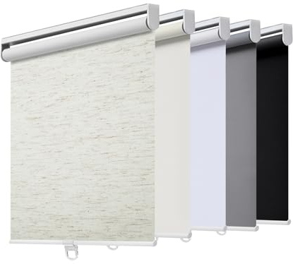 AOSKY Store enrouleur occultant sans cordon pour fenêtres et portes avec système de ressort, protection UV, pour la maison et le bureau, 100 cm l x 180 cm H, lin crème