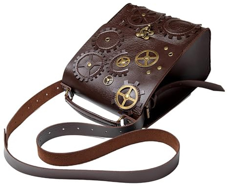 Sac de corps en cuir - Sac à corps croisé réglable Steampunk, 2 compartiments pour banque d'énergie, cartes, tablette, clés