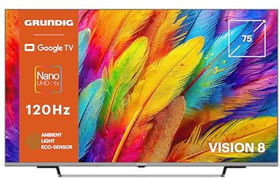 GRUNDIG 75 VOE 83 Fernseher 75 Zoll (189 cm) Nano UHD+, 120 Hz, Google, 4K UHD, Dolby Atmos, Magic Fidelity, Chromecast Built-in, Bluetooth, Smart, Sprachsteuerung, Schwarz