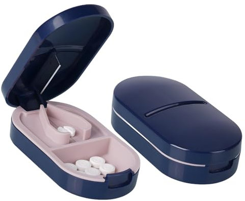 DGMI Tablettenteiler,Tablettenteiler für Alle Tabletten,2 IN 1 Tabletten Schneider & Aufbewahrungsfach und Klingen,Tragbarer Tablet-Cutter für Kleine & Große Pillen,Pillenschneider (Blau)