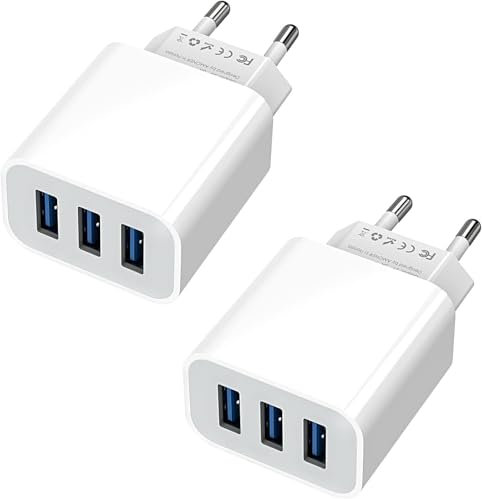 Cargador USB Múltiple de 15 W, Adaptador de Carga USB 3 Puertos Adaptador de Corriente con Salida de 3 A Compatible con iPhone 14/13/12/11/X/8, Samsung, Xiaomi, tabletas y Otros Dispositivos